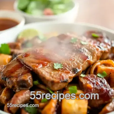 Vietnam Pho Saigon Grilled Steak with Egg Roll presentation