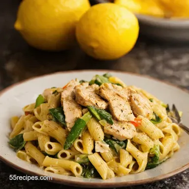 Zesty Lemon Chicken Pasta Primavera Quick Easy Recipe Card