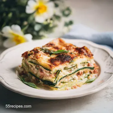 Zucchini Ham Lasagna for 6 Servings: Creamy Baked Layers Recipe Card