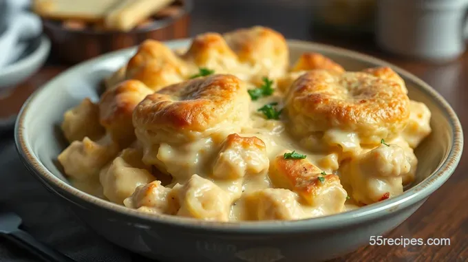 Chicken Casserole Recipes: Creamy Biscuit Southern Comfort Creamy Chicken and Biscuit Casserole
