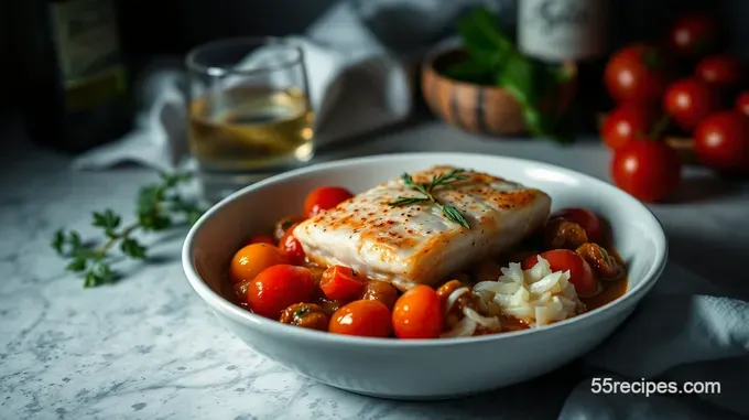 Garlic & Basil Tomato White Wine Poached Cod