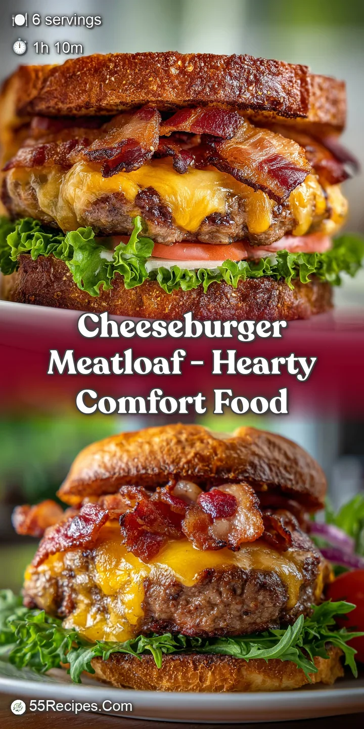 Close-up reveals golden-brown meatloaf; bubbly, melted cheddar cheese promises a juicy, cheeseburger-inspired meal.