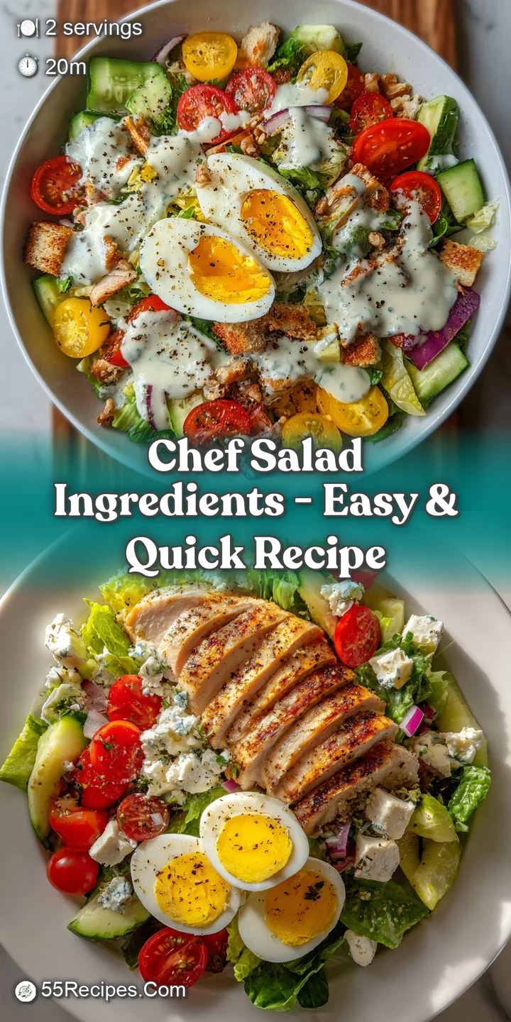 Close-up of a chef salad showcasing textures: crunchy lettuce, smooth ham, colorful tomatoes, with a creamy dressing visible.