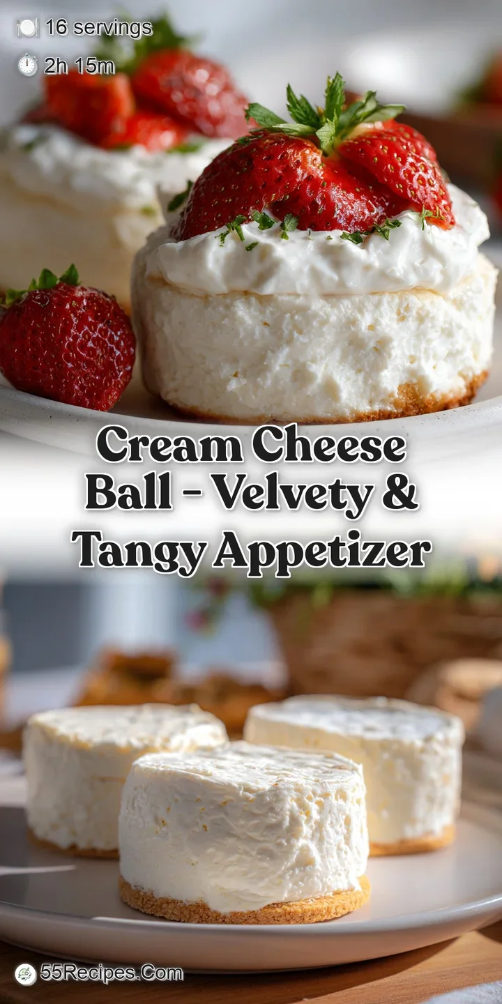 Close-up of a velvety cream cheese ball showing textured herbs and cracked pepper. A creamy, tangy appetizer ready to be s...