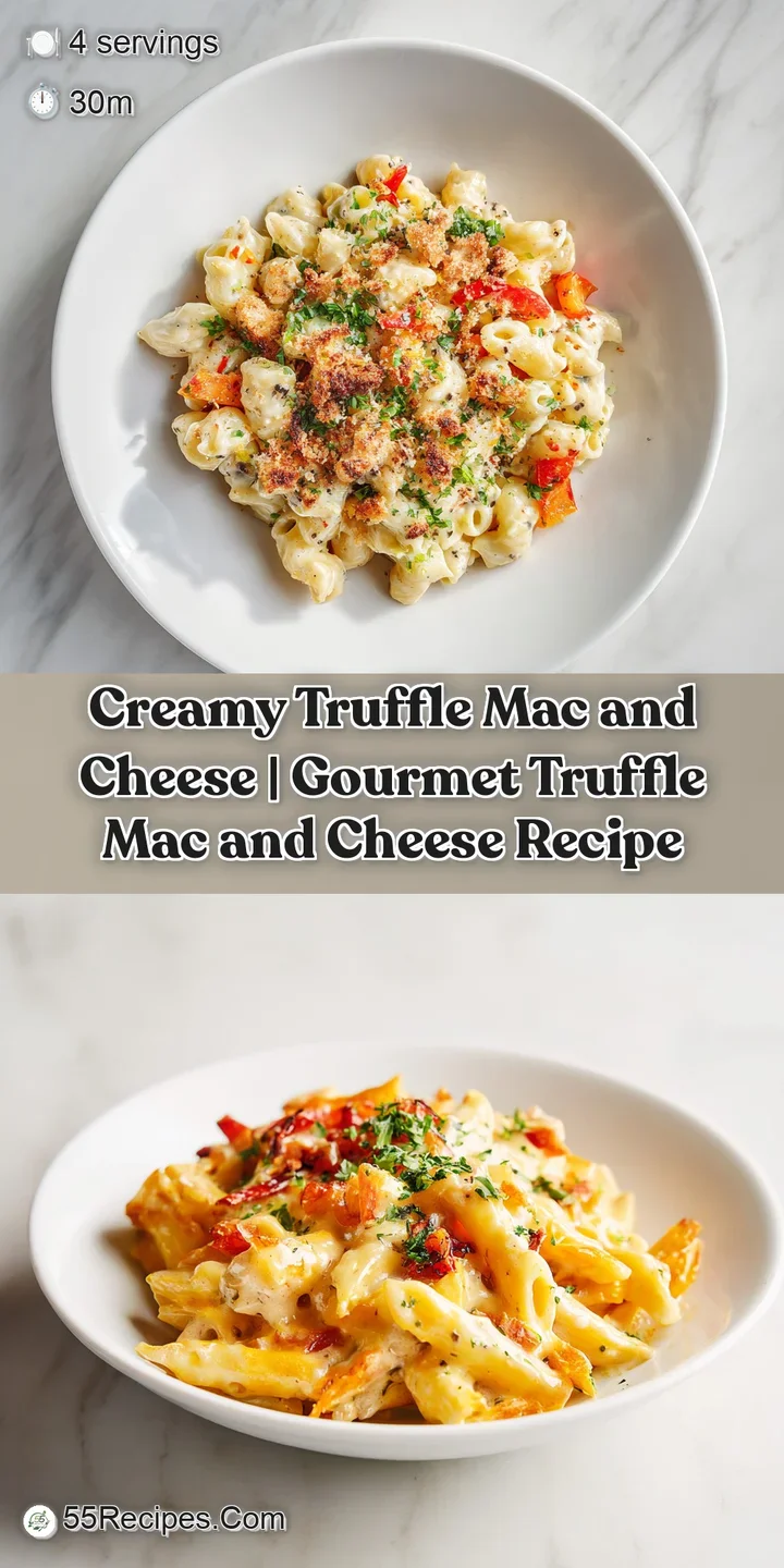 A steaming forkful of glossy pasta, glistening with creamy sauce, delicate truffle flecks, and melted cheese strands.