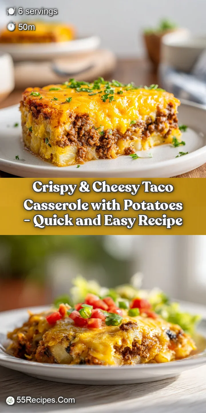 Close-up of savory ground beef and tender potato chunks baked to a golden crisp, topped with melted cheese.
