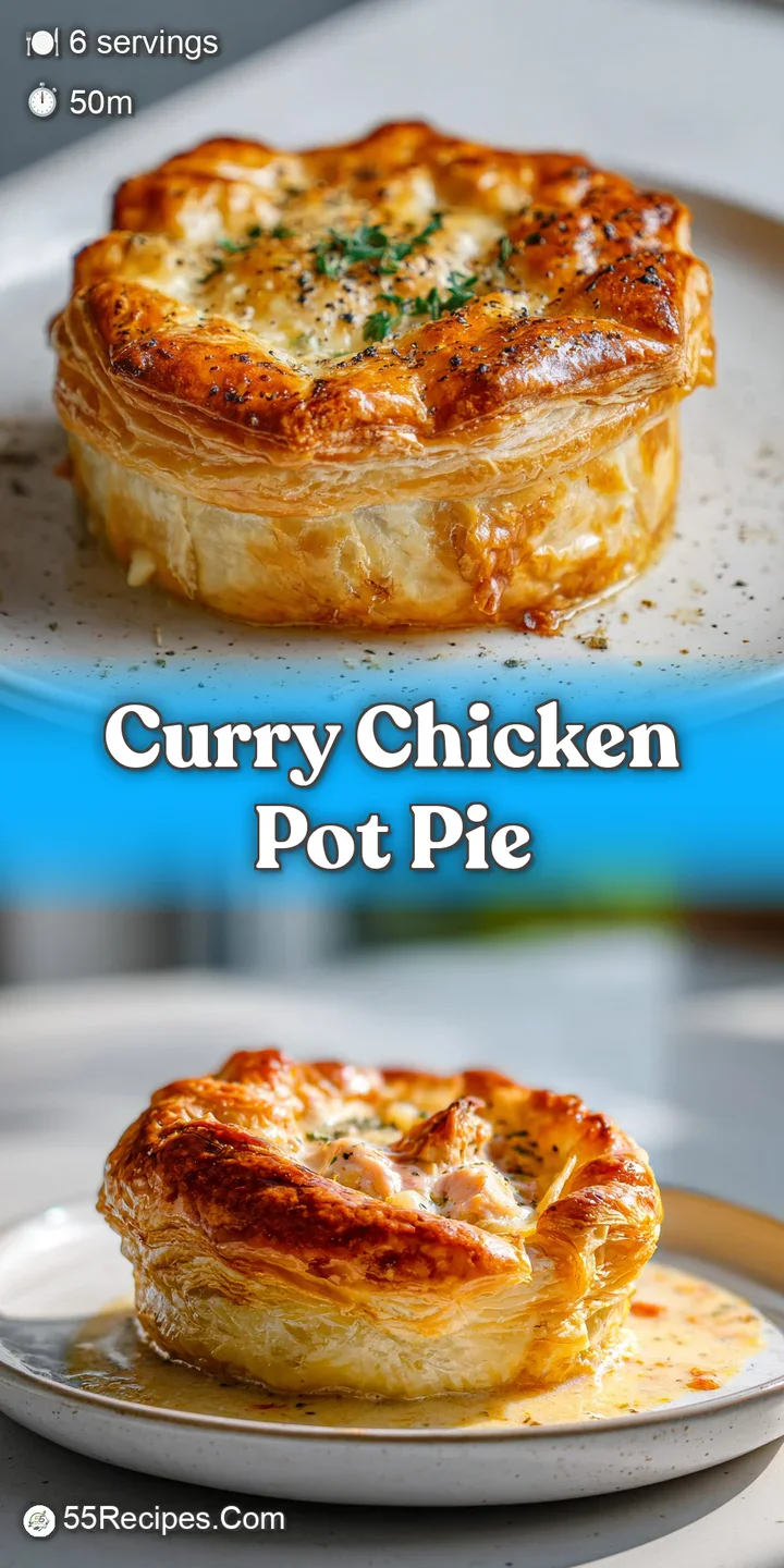 Close-up of a warm, comforting chicken pot pie. Golden crust, creamy filling, and fragrant spices invite a bite.