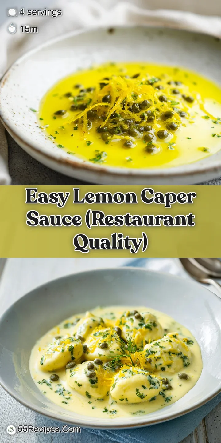 Close-up of a glossy, pale yellow emulsion with salty green capers and citrus zest reflecting soft light.