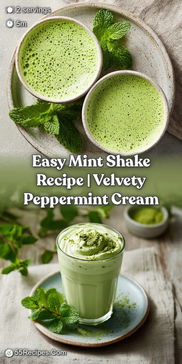 Close-up of a frosty mint shake, revealing a creamy texture and rich green hue, topped with chocolate and a sprig of fresh...