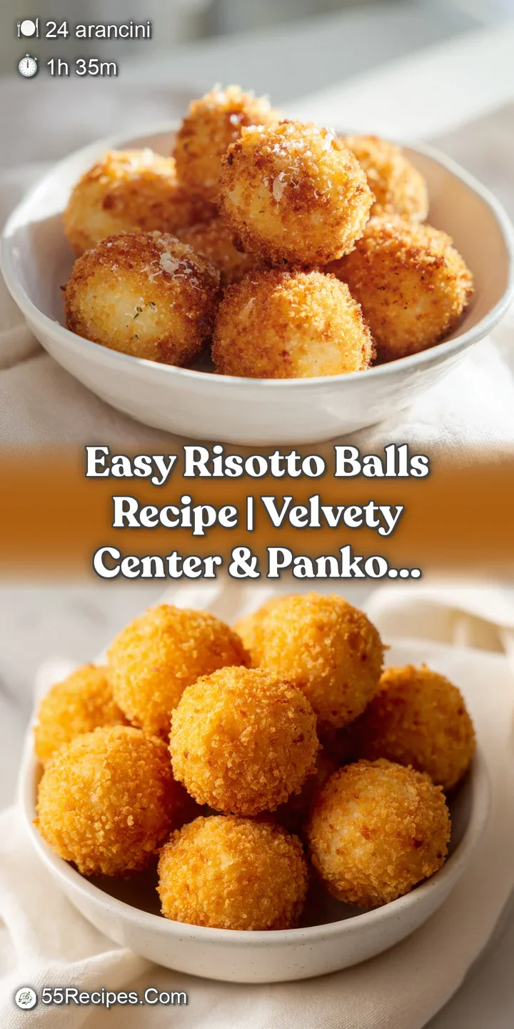 Close-up of a golden, crunchy risotto ball, revealing the creamy, cheesy rice interior with flecks of green herbs.