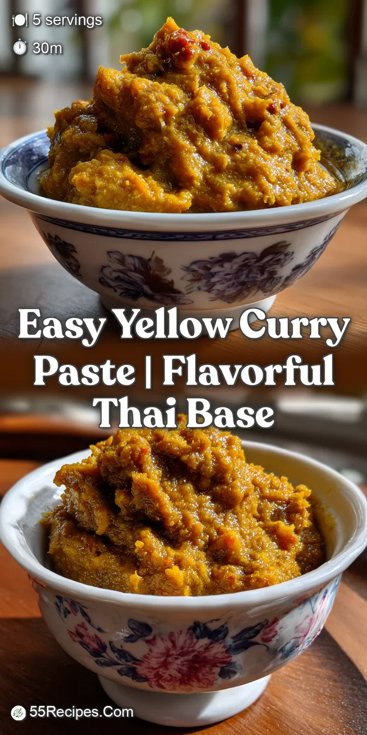 Close-up of the intensely yellow curry, revealing a rich, glossy texture and visible flecks of spices, hinting at a comple...