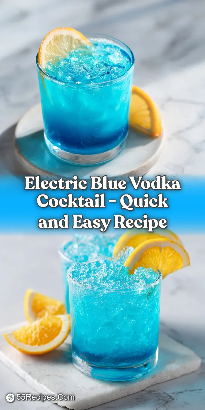 Close-up of a frosted glass filled with electric blue liquid, ice clinking, a hint of mint visible.