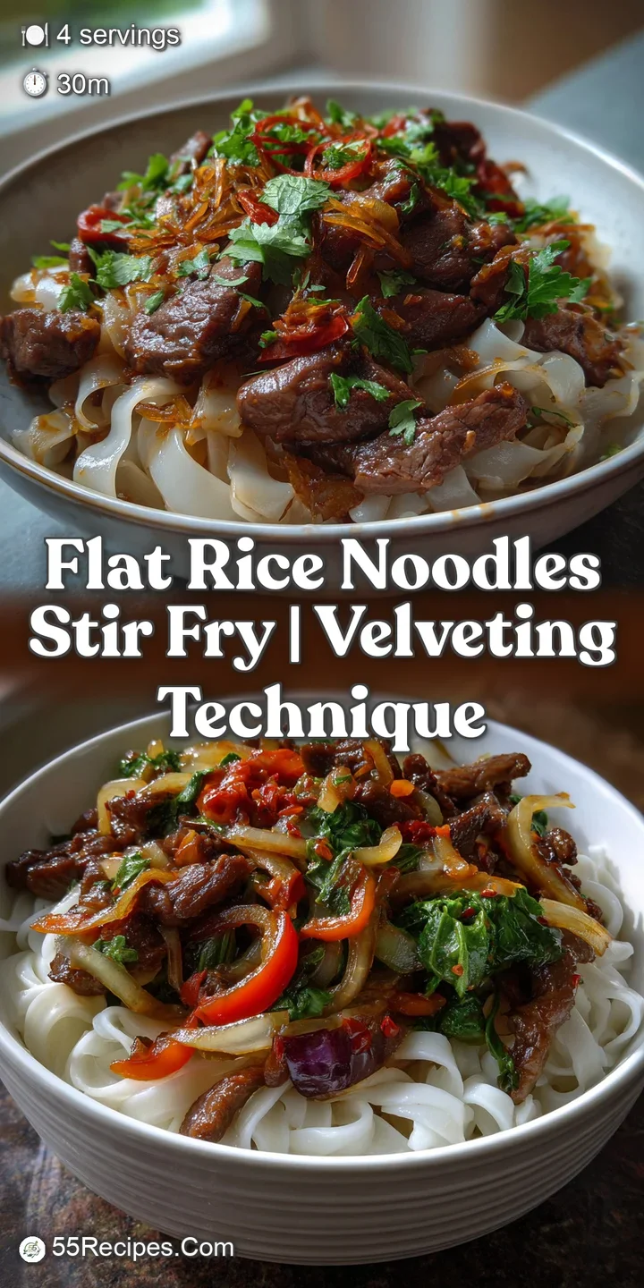 Close-up of steaming noodles, highlighting the charred edges, contrasting colors of vegetables, and a tantalizing, savory ...