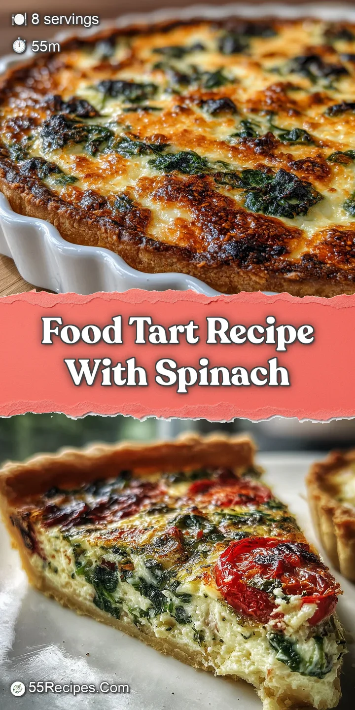 Close-up of a spinach tart featuring a golden-brown crust and visible layers of spinach and bubbling, melted cheese.