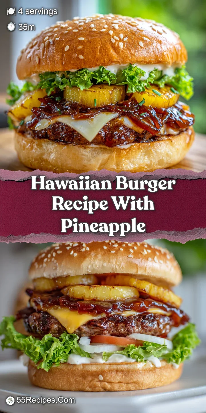 Close-up capturing a bite of Hawaiian burger: dripping sauce, caramelized pineapple, and savory bacon, between toasted buns.