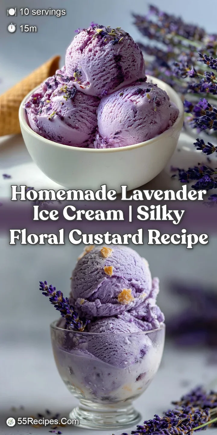 Close-up of lavender ice cream revealing air pockets, flecks of purple, and an alluring sheen. Cold, creamy, and invitingl...