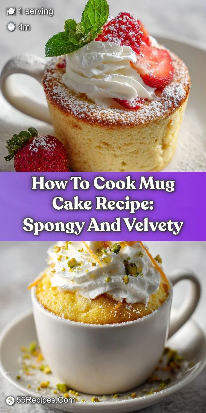 Close-up of a rich, chocolatey mug cake with a soft, slightly sunken center. Faint steam suggests a warm, comforting dessert.