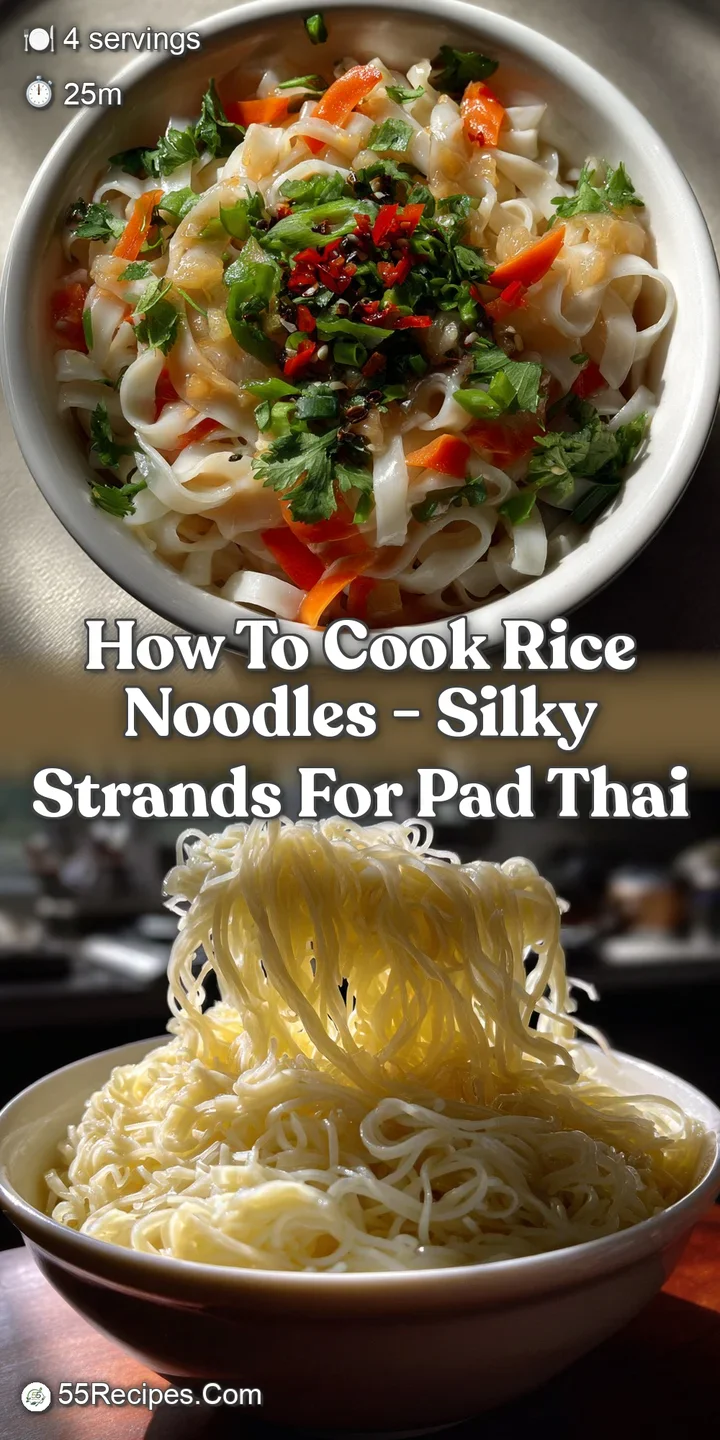 Close-up of glistening, translucent rice noodles with a slightly chewy texture, accented by fresh herbs and a fragrant, li...