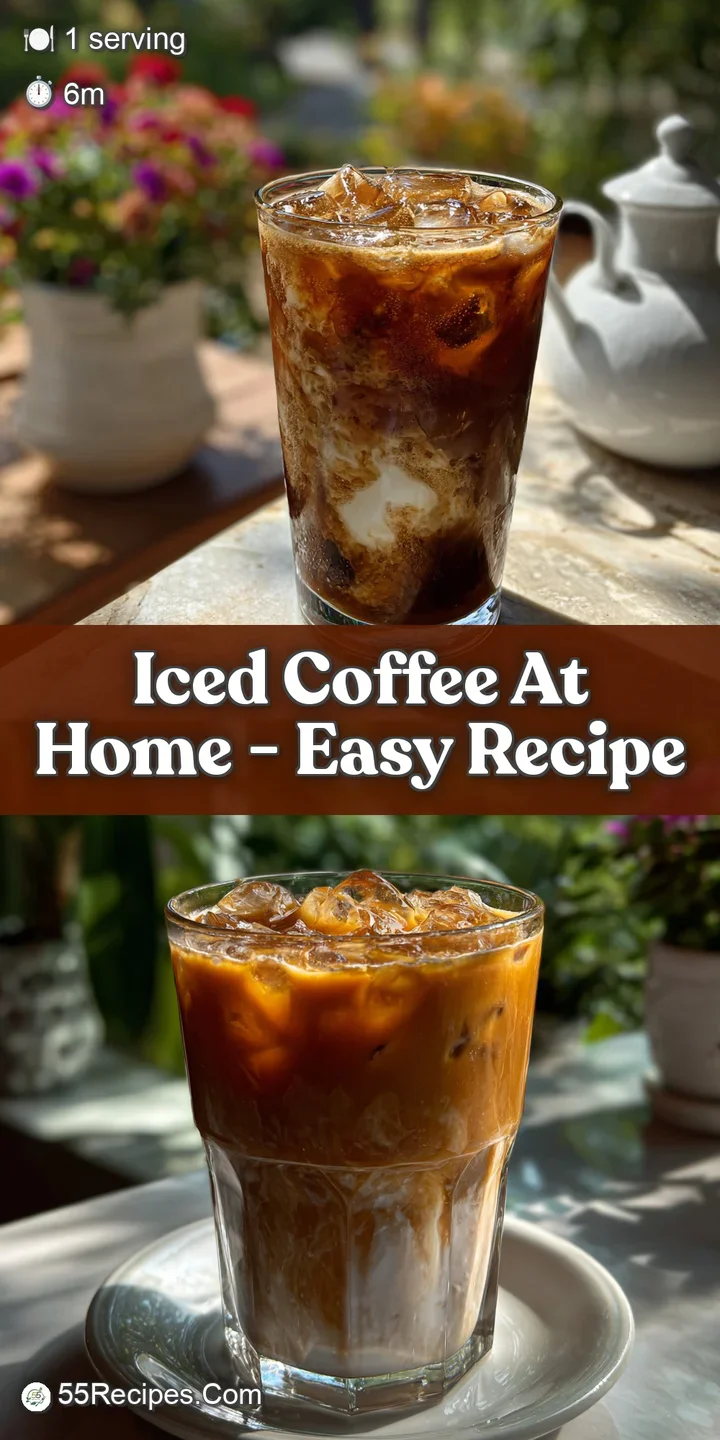 Close-up: Iced coffee swirling. Rich brown espresso mixing with cool, frothy milk. Glistening condensation on the glass su...