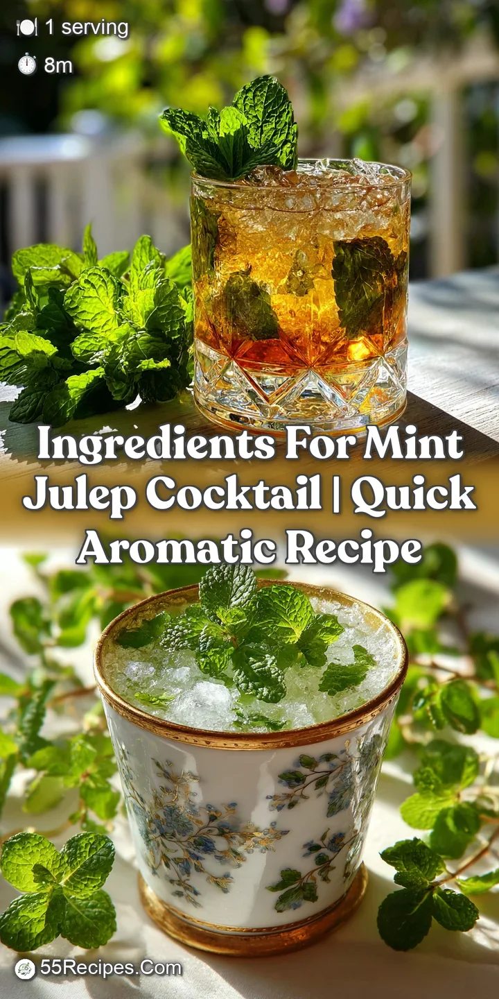 Close-up of a refreshing Mint Julep. Fine ice crystals cling to the glass, highlighting the bright green mint and inviting...