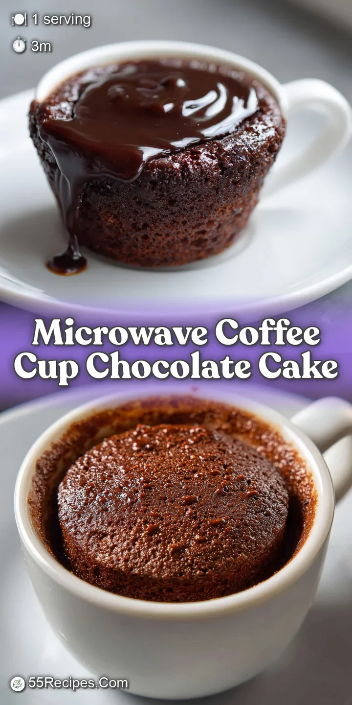 Close-up of rich, dark chocolate mug cake with a gooey center. Steam swirls around the moist, tender crumb. Simple comfort...