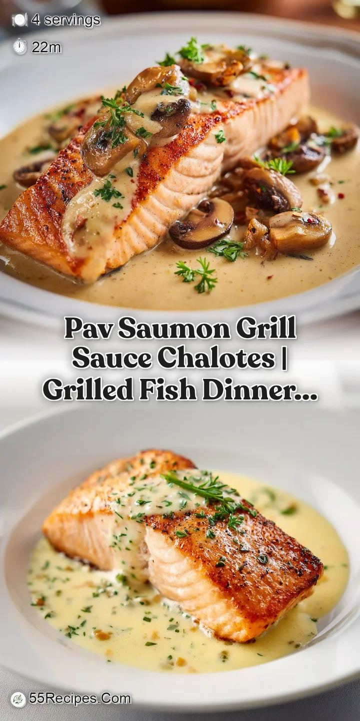 Close-up of a perfectly seared salmon fillet, its rich orange-pink flesh contrasting with a delicate, shimmering shallot g...