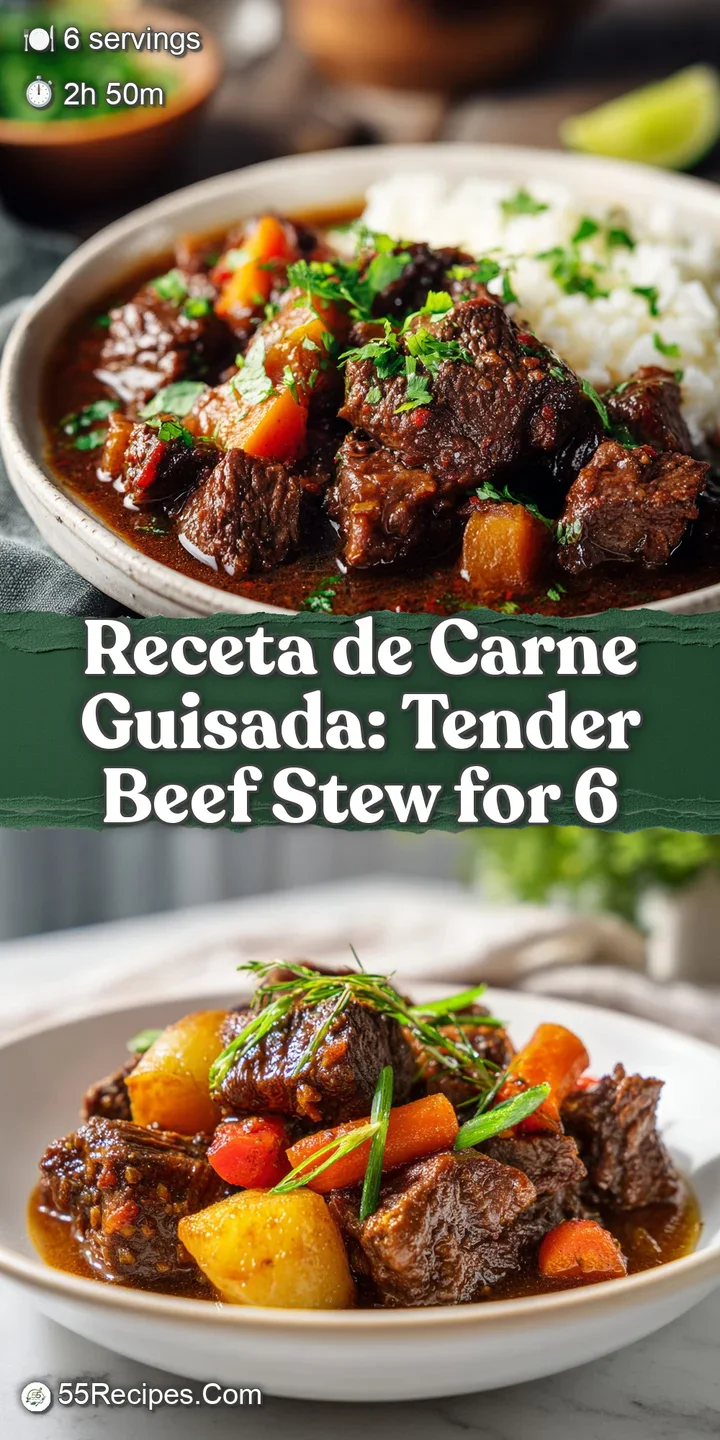 Appetizing close-up of simmered beef chunks in a thick, glossy gravy, showcasing the tender texture and vibrant colors of ...