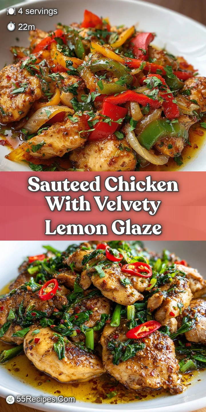 Close-up of juicy, golden-brown chicken with seared edges, coated in a flavorful pan sauce. Garlic and herbs are visible.