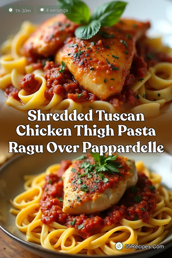Shredded Tuscan Chicken Thigh Pasta Ragu over Pappardelle
