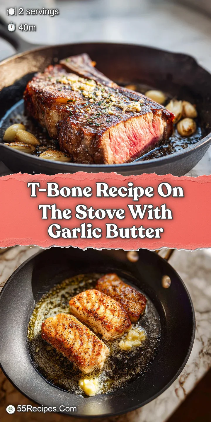 Juicy T-bone steak glistening with fragrant garlic butter, close-up reveals beautifully browned crust and tender, pink int...