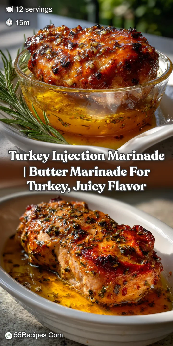 Close-up view of juicy turkey, dark and flavorful with a glistening surface, hinting at the savory injection marinade used...