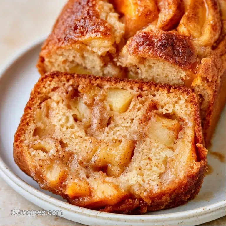 A thick slice of moist spiced bread on a white plate, topped with a dollop of cream and a sprinkle of cinnamon.
