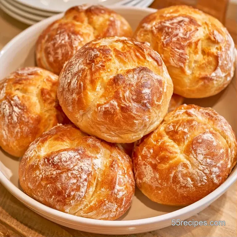 A trio of glossy, golden-brown rolls served on a slate platter with a small dish of melted salted butter.