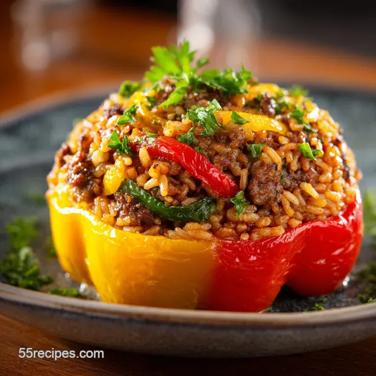 Stuffed Capsicum: Hearty Baked Peppers with Savoury Beef and Rice