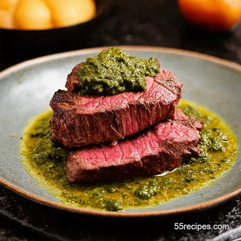 Blazin Bbq Skirt Steak with Chimichurri Blitz presentation