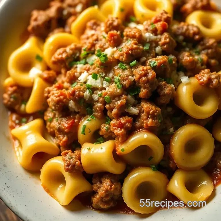 Cheesesteak Tortellini with Creamy Provolone Sauce presentation