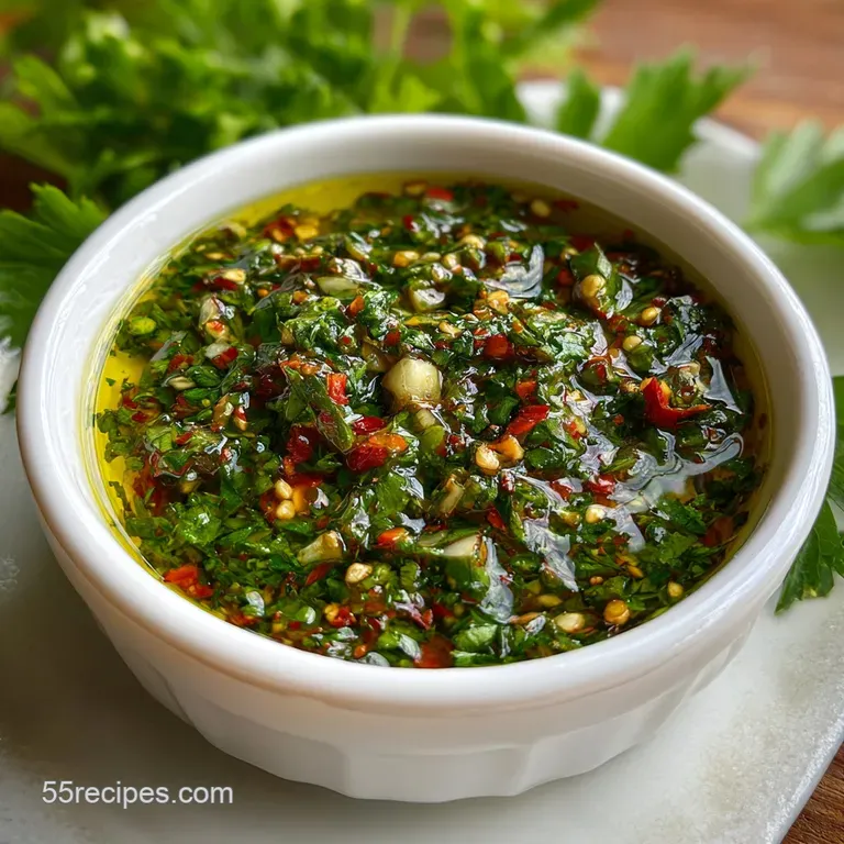 Grilled flank steak bathed in bright chimichurri, artfully plated with grilled vegetables. Steam rises, creating a sense o...