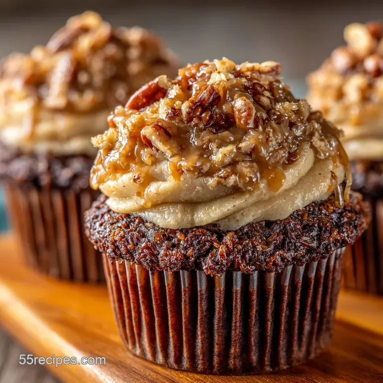 German Chocolate Cupcakes with Signature Pecan-Coconut Frosting