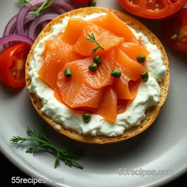 Classic Lox and Bagels with Cream Cheese and Capers presentation