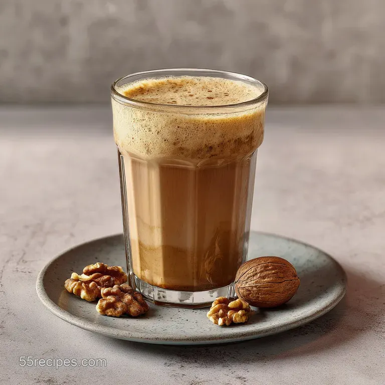 An elegant coupe glass holding a silky, layered drink, garnished with a dusting of cocoa.