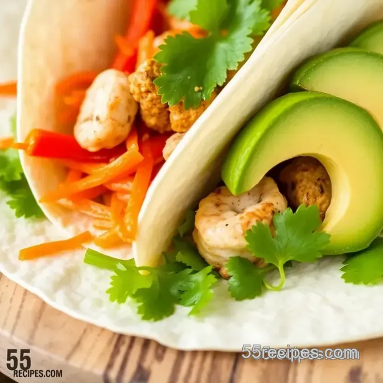 Coconut Wraps with Fresh Veggies and Tangy Sauce presentation