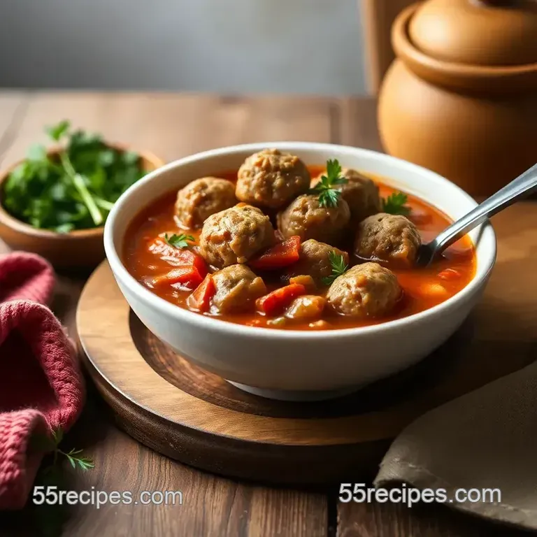Hearty Minestrone Soup with Meatballs presentation