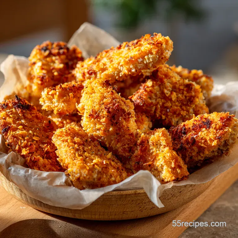 Cornflake Fried Chicken Tenders with Honey-Mustard Dip presentation