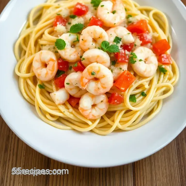 Creamy Garlic Shrimp Pasta with Fresh Pico De Gallo presentation