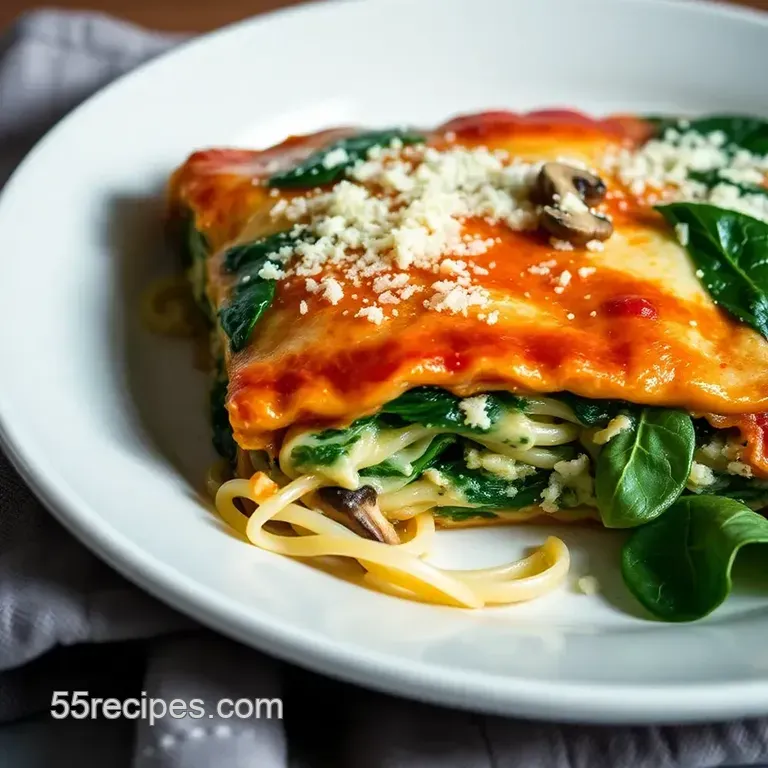 Creamy Spinach Mushroom Lasagna presentation