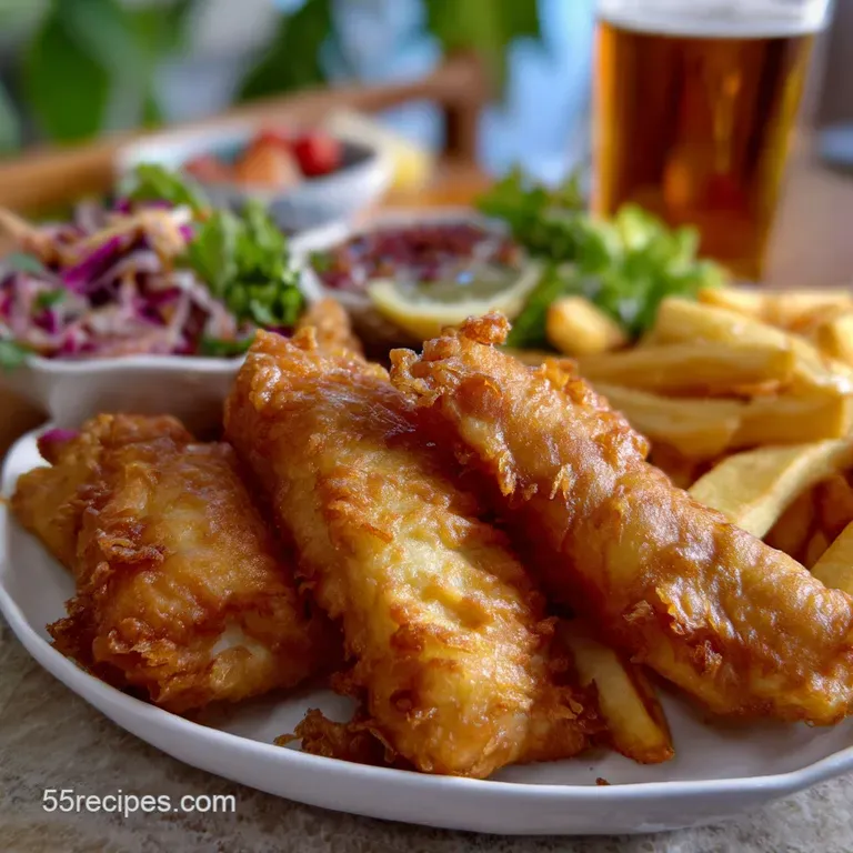 Fish and Chips: Crispy Beer-Battered Cod Meal presentation