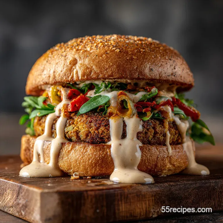 Falafel Burger: the Beirut Bap with Crispy Patties and Harissa Drizzle presentation
