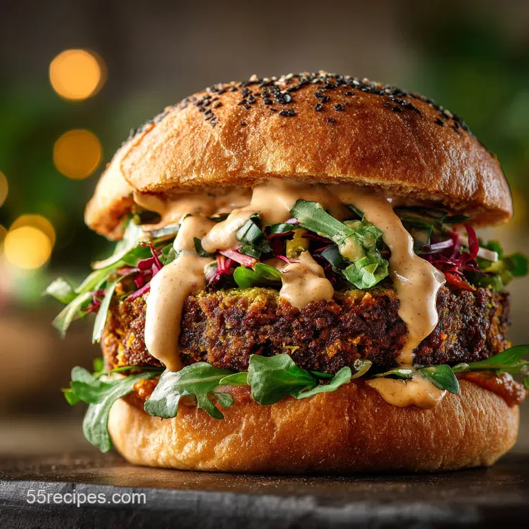 Falafel Burger: The Beirut Bap with Crispy Patties and Harissa Drizzle