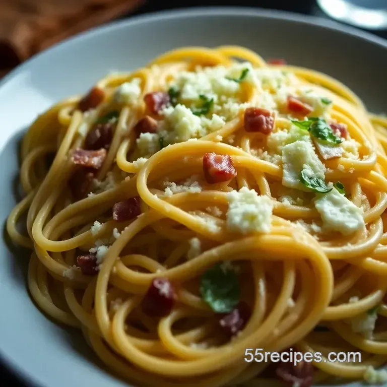 Decadent Creamy Pasta Carbonara with a Twist presentation
