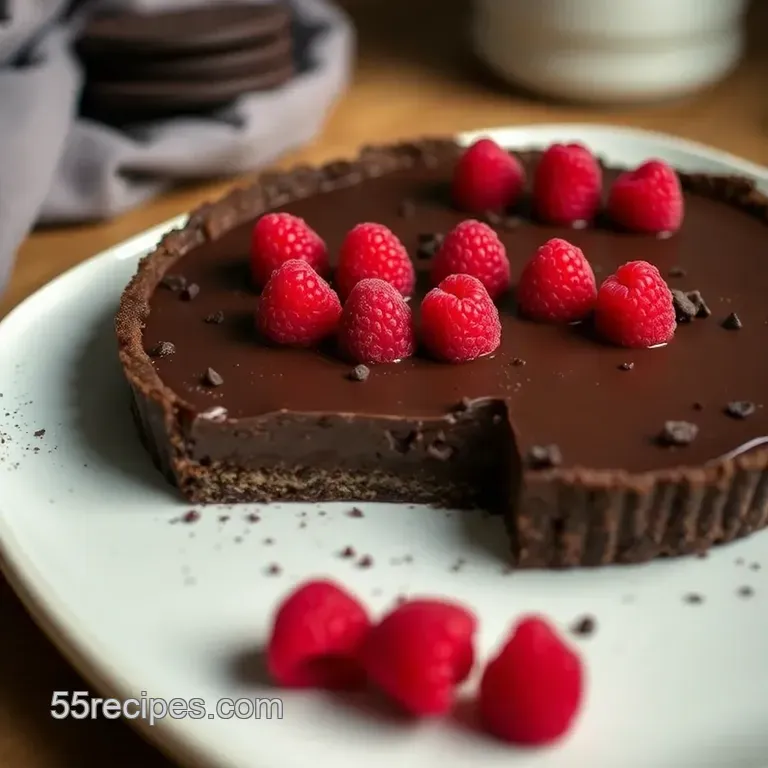 Decadent Dairy-Free Chocolate Raspberry Tart presentation
